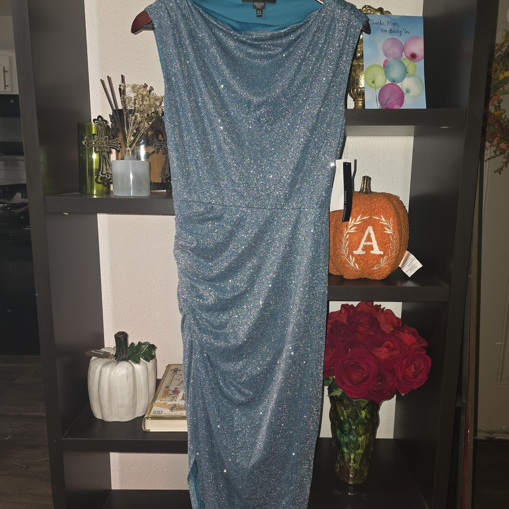 Maggy London Glittering Blue One Shoulder Dress
